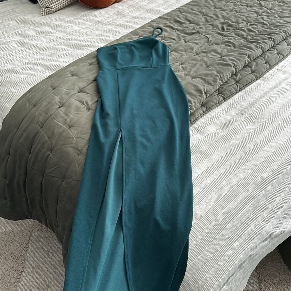 Lulu’s floor length high slit dress, teal - Picture 2 of 4